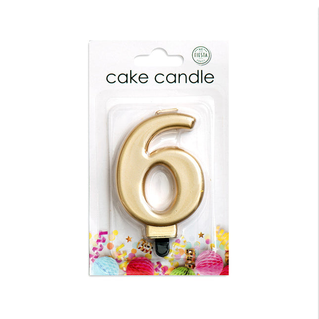 Candela 6 anni oro metallizzato 8 cm