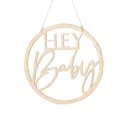 Segno decorativo appeso Hey Baby in legno 36 cm