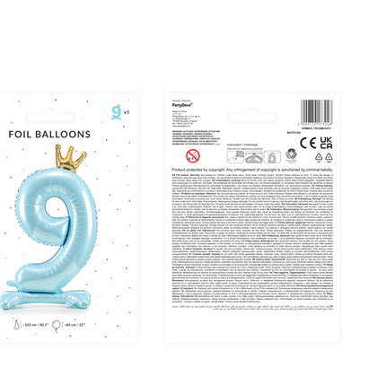 Palloncino Foil Figura 9 Azzurro Standard Vuoto 84cm