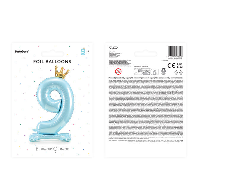 Palloncino Foil Figura 9 Azzurro Standard Vuoto 84cm