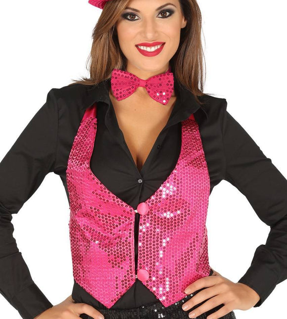 Gilet glitterato rosa da donna