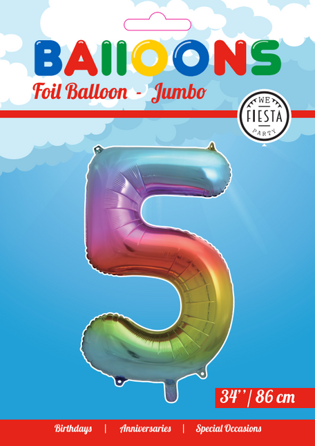 Palloncino Foil Figura 5 Rainbow XL 86cm vuoto