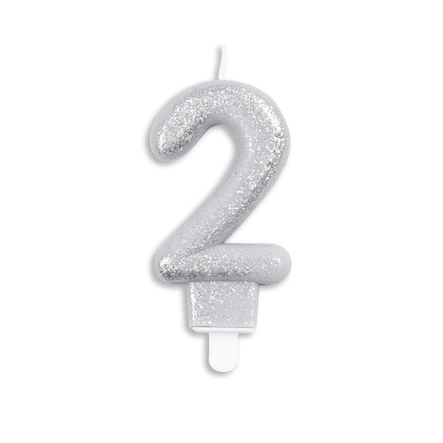 Candela 2 anni Argento Glitter 7cm