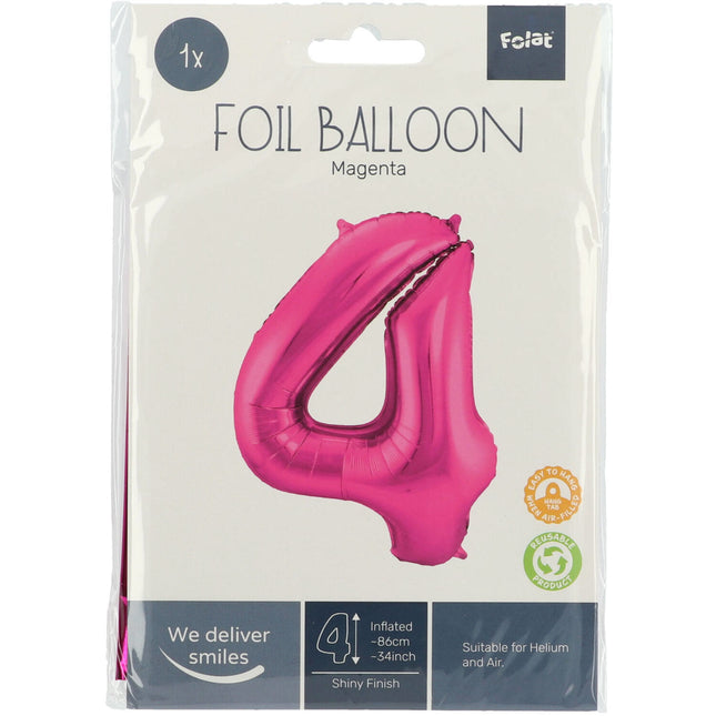 Palloncino Foil Figura 4 Fucsia Metallizzato XL 86cm vuoto