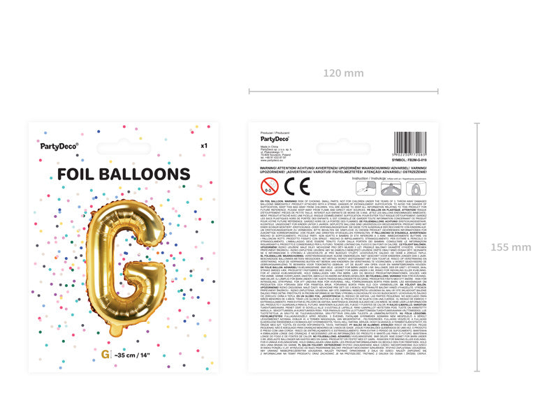 Palloncino in foil Lettera G Oro Vuoto 35cm