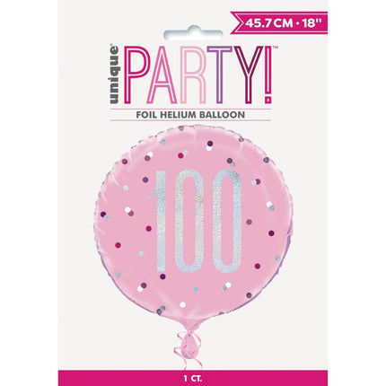 Palloncino ad elio 100 anni rosa 45 cm vuoto