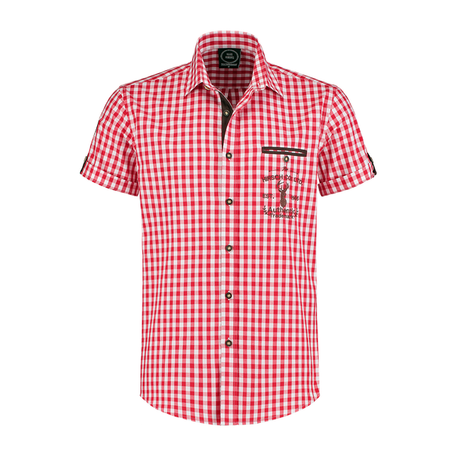 Camicia a maniche corte, ricamo, rosso/bianco