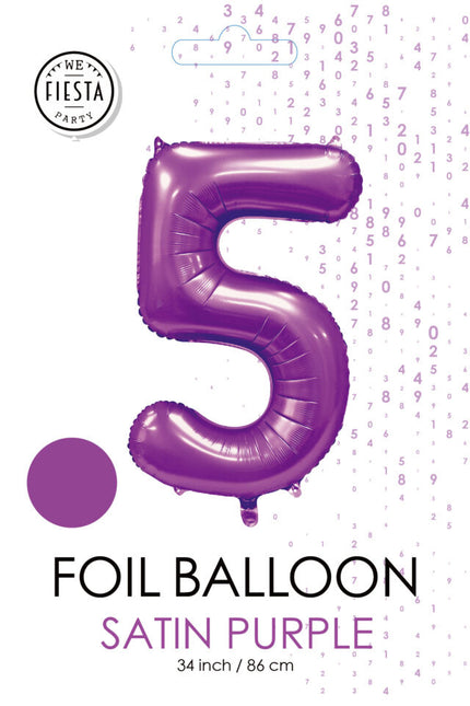 Palloncino numero viola 5 anni lucido 86 cm