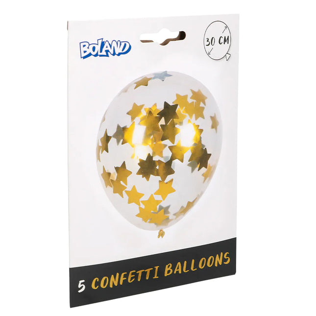 Palloncini con coriandoli a stella oro 30cm 5pz