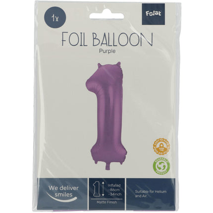 Palloncino Foil Figura 1 Viola Opaco XL 86cm vuoto