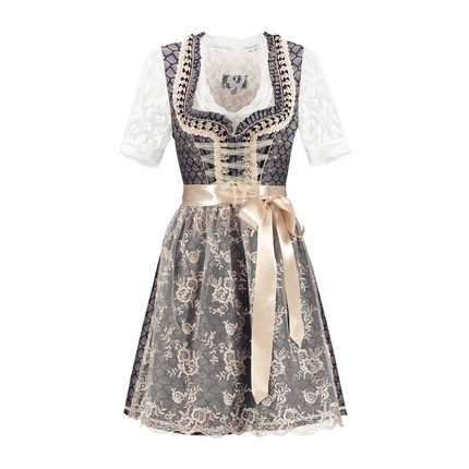 Blu Bianco Crema Abito Dirndl Oktoberfest Donna 2 Pezzi