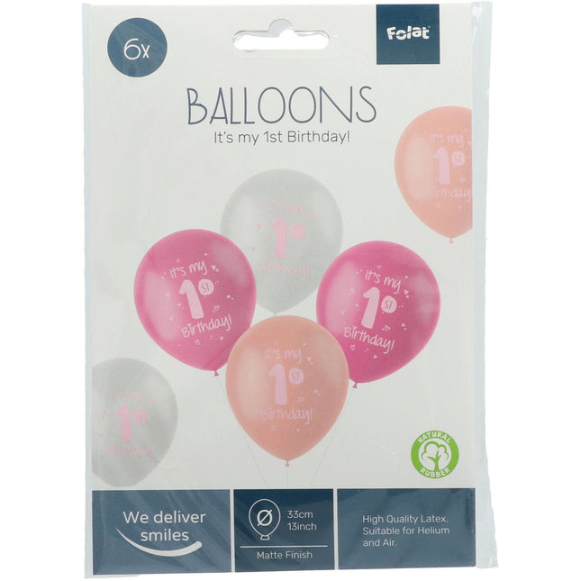 Palloncini It's My 1St Birthday Rosa 33cm 6 pezzi