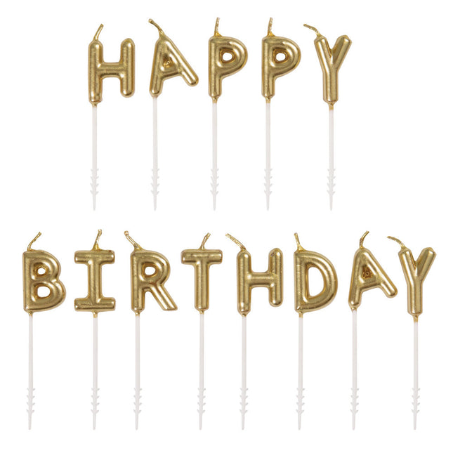 Set di candele Happy Birthday Oro 8,3 cm 13 pezzi