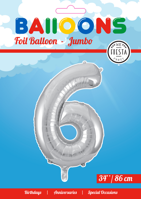 Palloncino in foil Figura 6 Silver XL 86cm vuoto