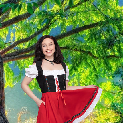 Abito Dirndl Oktoberfest Nero Rosso Donna