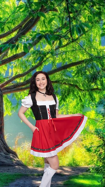 Abito Dirndl Oktoberfest Nero Rosso Donna