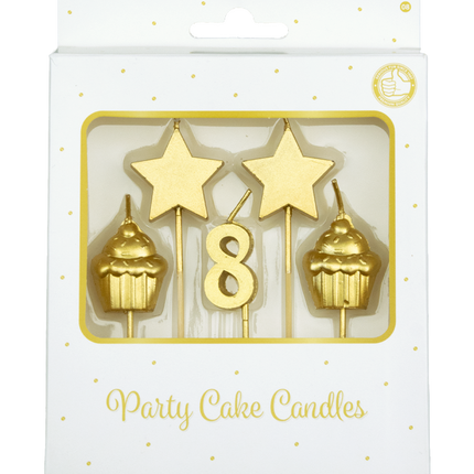 Candele 8 anni Cupcake Oro 17,5 cm