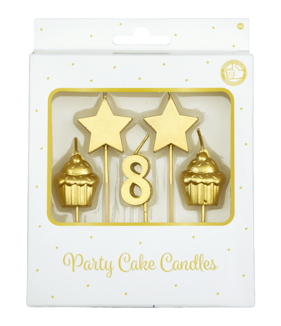 Candele 8 anni Cupcake Oro 17,5 cm