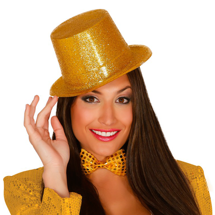 Cappello alto glitterato oro