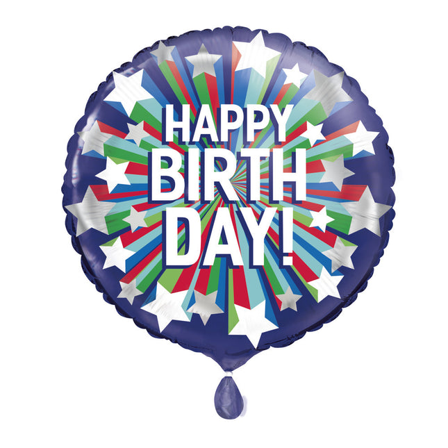 Palloncino ad elio Happy Birthday Stars 45cm vuoto