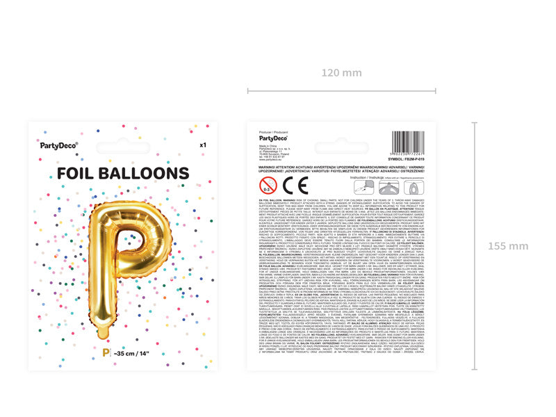 Palloncino in foil Lettera P Oro Vuoto 35cm