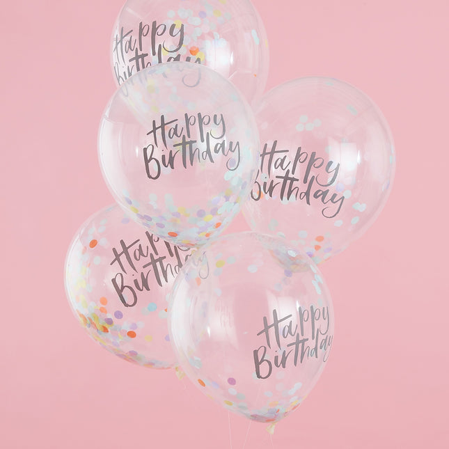 Palloncini con coriandoli Happy Birthday 30cm 5pz