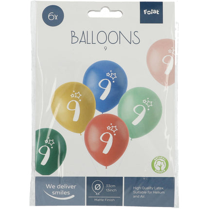 Palloncini 9 anni colorati 33cm 6pz