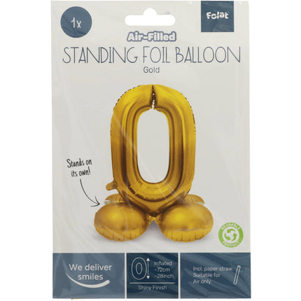 Pallone in foil Figura 0 Oro con supporto 72 cm