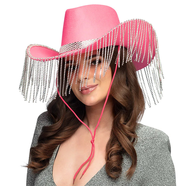 Cappello da cowgirl rosa glitterato