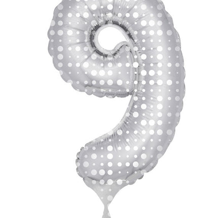 Palloncino Foil Figura 9 Silver Dots XL 86cm vuoto