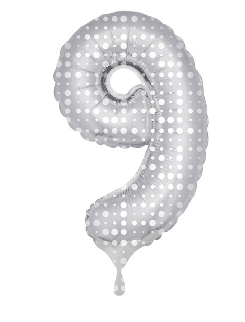 Palloncino Foil Figura 9 Silver Dots XL 86cm vuoto