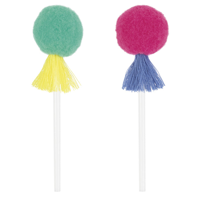 Topper per cupcake colorati Pom Pom e nappe 8 pezzi