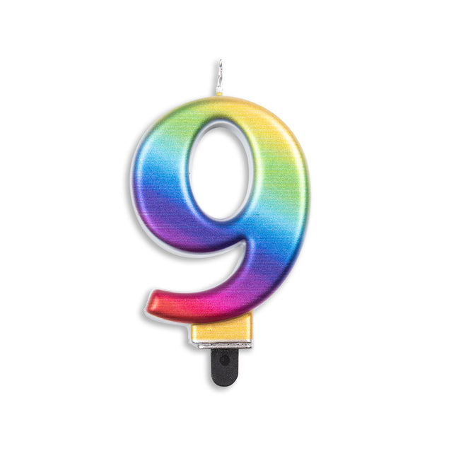 Candela 9 anni Arcobaleno 7 cm