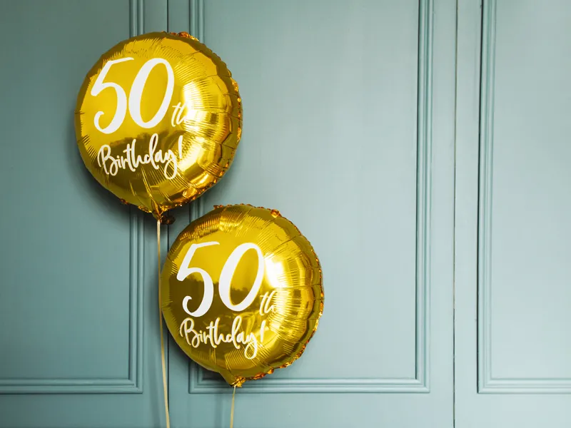 Palloncino ad elio 50° compleanno oro vuoto 45 cm