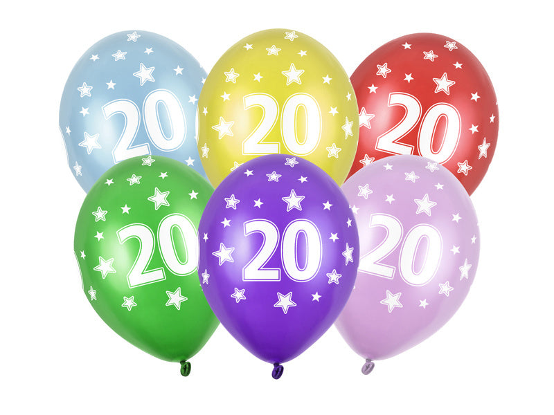 Palloncini 20 anni colorati metallizzati 30cm 6pz