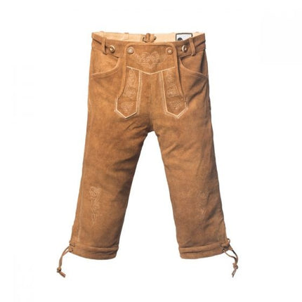 Lederhose in pelle lunga marrone e bretelle