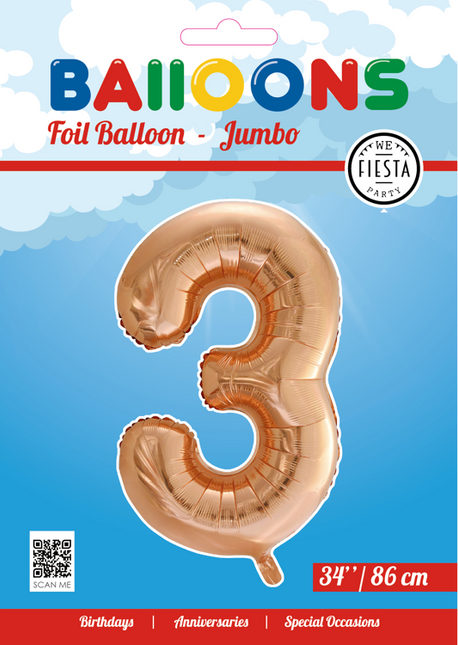 Palloncino in foil Figura 3 Rose Gold XL 86cm vuoto