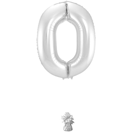 Palloncino Foil Figura 0 Argento Metallizzato XL 86cm vuoto