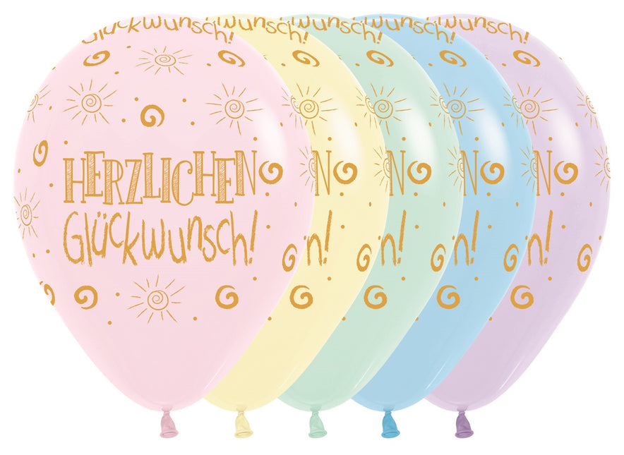 Palloncini Herzlichen Gluckwunsch Pastel Matte Mix 30cm 25pz