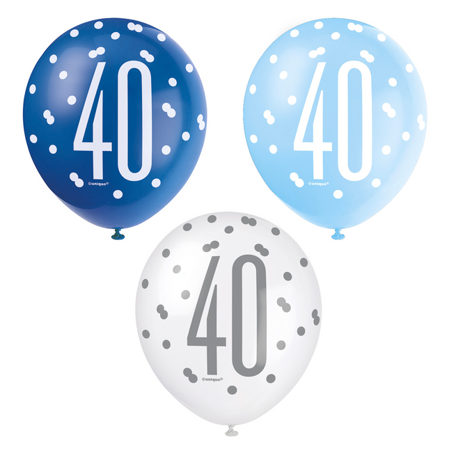 Palloncini 40 anni a pois blu 30 cm 6 pezzi