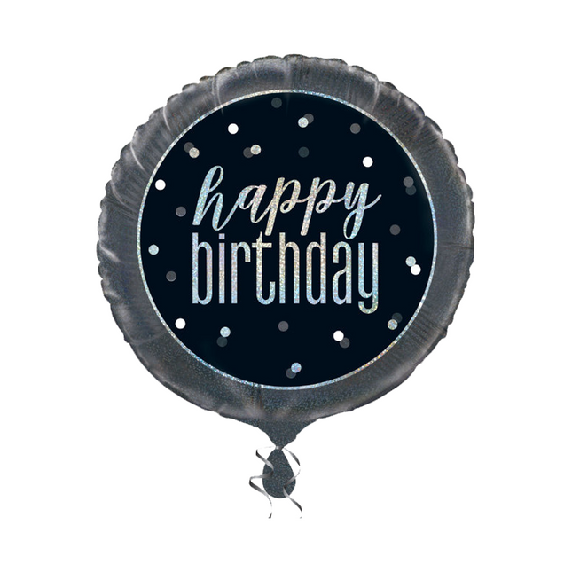 Palloncino ad elio Happy Birthday Glitter Black 45cm vuoto