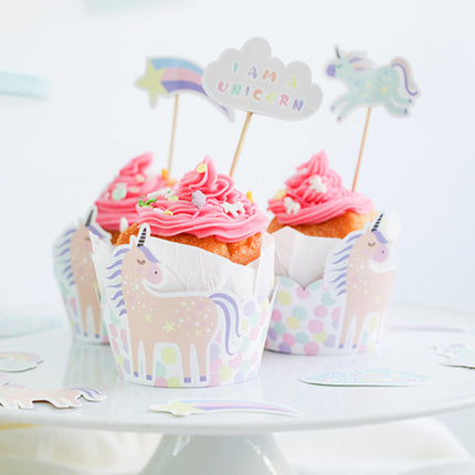 Toppers per cupcake Unicorno Arcobaleni 12 pezzi