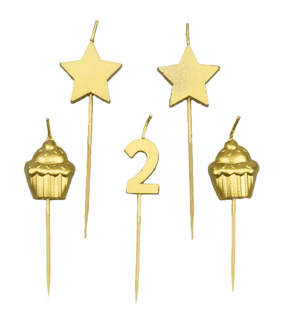 Candele 2 anni Cupcake Oro 17,5 cm