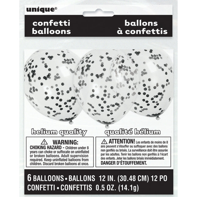 Palloncini a coriandoli neri 40cm 6pz