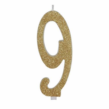 Candela dorata 9 anni Glitter 12,5 cm