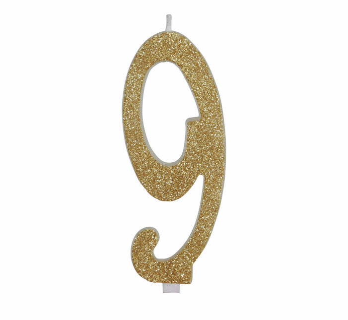 Candela dorata 9 anni Glitter 12,5 cm