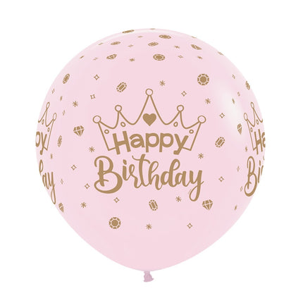 Palloncini Happy Birthday Crowns rosa opaco pastello 61cm 3pz