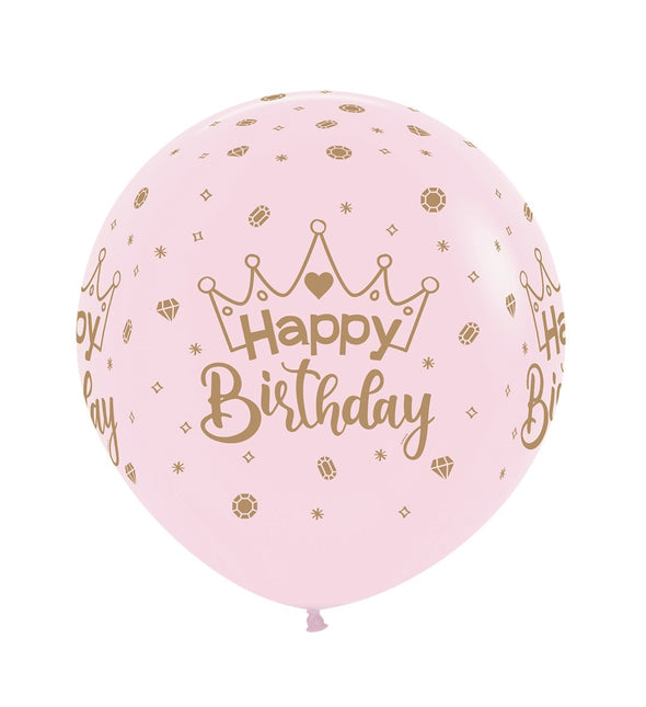 Palloncini Happy Birthday Crowns rosa opaco pastello 61cm 3pz