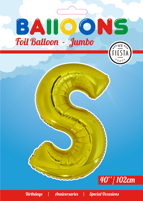 Palloncino in foil Lettera S Oro XL 102cm vuoto