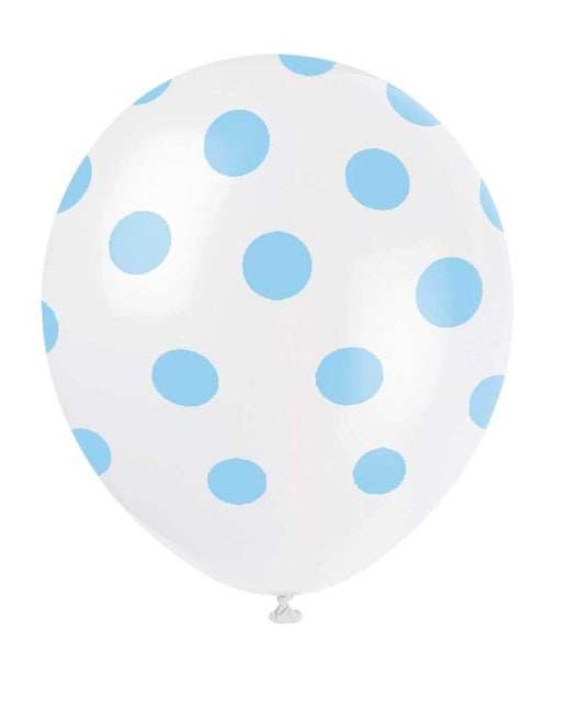 Palloncini azzurri a pois bianchi 30 cm 6 pezzi